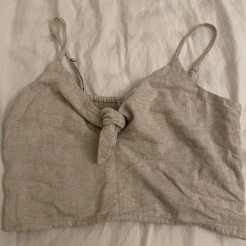 abercrombie tie front linen cropped cami